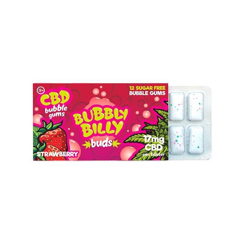 Chewing-gum CBD 17mg fraise | Bubbly Billy (Carton d'affichage (24 blisters))